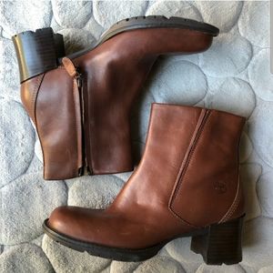 Timberland | Leather Square Toe Block Heel Bootie